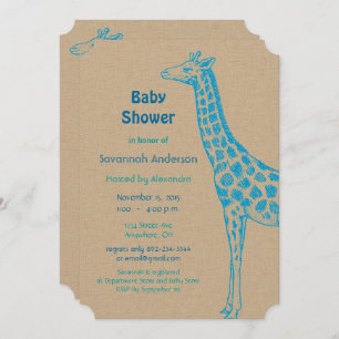 Giraffe Baby Boy Shower Invitations
