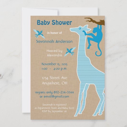 Giraffe Baby Boy Shower-uitnodigingen Kaart (Voorkant)