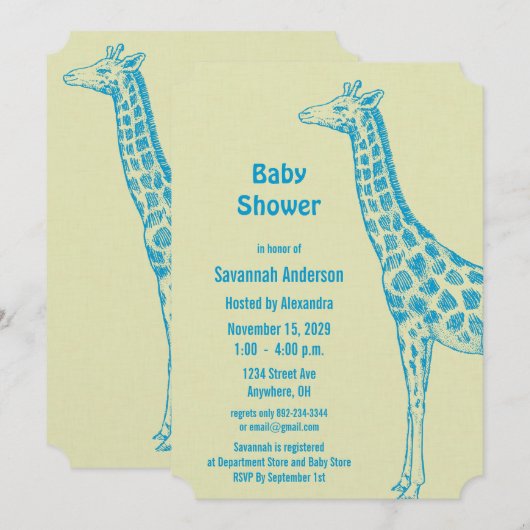 Giraffe Baby Boy Shower-uitnodigingen Kaart (Voorkant / Achterkant)