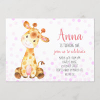 Giraffe Baby Girl Cute Confetti Pink Birthday