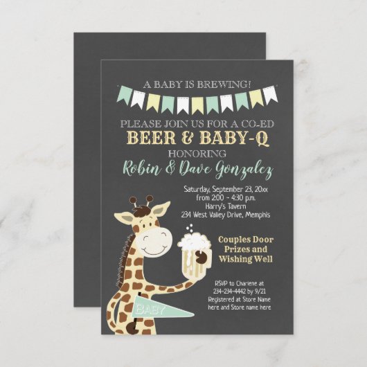 Giraffe Baby-Q Couples Baby shower Invitation (Devant / Derrière)