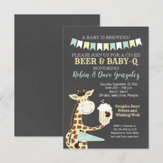 Giraffe Baby-Q Koppels Baby shower Uitnodiging