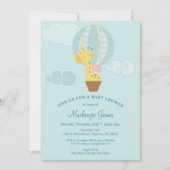 Giraffe Baby shower Invitation Blue Boy Balloon (Devant)