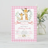 Giraffe baby shower invitation fille rose (Debout devant)