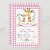 Giraffe baby shower invitation fille rose (Devant / Derrière)