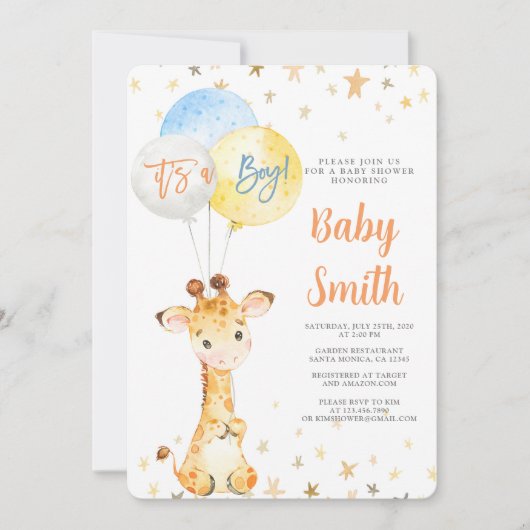 Giraffe Baby shower Invitation garçon (Devant)