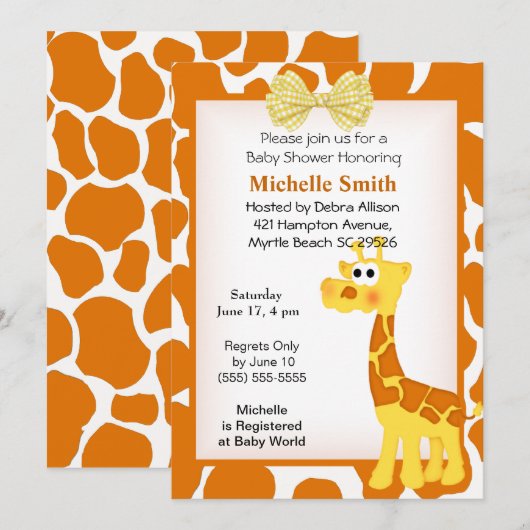 Giraffe Baby Shower Invitations (Devant / Derrière)