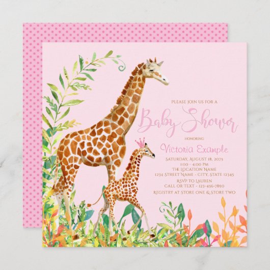 Giraffe Baby Shower Invitations (Devant / Derrière)
