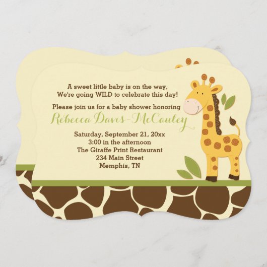 Giraffe Baby shower Kaart (Voorkant / Achterkant)