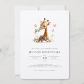 Giraffe Baby shower rose fille invitation (Devant)