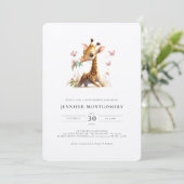 Giraffe Baby shower rose fille invitation (Debout devant)