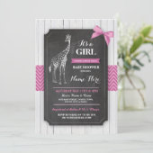 Giraffe Baby shower rose Filles Invitation de bois (Debout devant)
