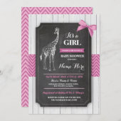 Giraffe Baby shower rose Filles Invitation de bois (Devant / Derrière)