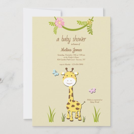 Giraffe Baby shower Uitnodiging (Voorkant)