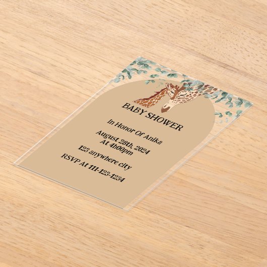 GIRAFFE BABY SHOWER UITNODIGING ACRYL UITNODIGINGEN (Laagn)
