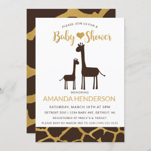 Giraffe Baby shower Uitnodiging bruin & goud