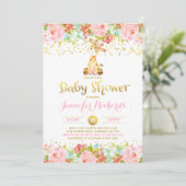 Giraffe Baby shower Uitnodiging Floral Pink & Gold (Staand voorkant)