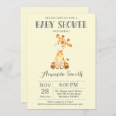 Giraffe Baby shower Uitnodiging Geel en grijs (Voorkant / Achterkant)