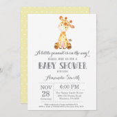 Giraffe Baby shower Uitnodiging Geel en grijs (Voorkant / Achterkant)