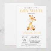 Giraffe Baby shower Uitnodiging Geel en grijs (Voorkant / Achterkant)