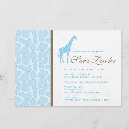 Giraffe Baby shower Uitnodiging - Jongen (Voorkant / Achterkant)