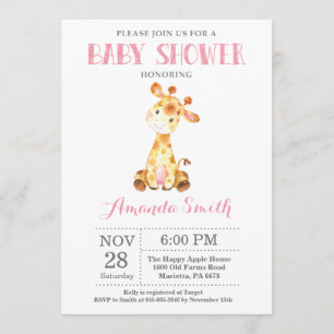 Giraffe Baby shower Uitnodiging Roze en Grijs