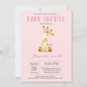 Giraffe Baby shower Uitnodiging Roze en Grijs (Voorkant)