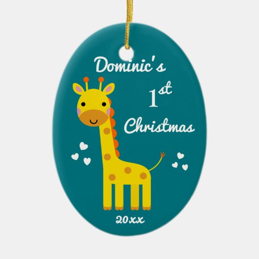 Giraffe Baby's eerste kerstcadeau Keramisch Ornament (Voorkant)