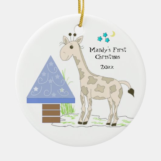 Giraffe Baby's Eerste Kerstmis Keramisch Ornament (Voorkant)