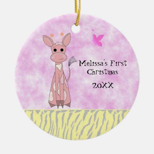 Giraffe Baby's Eerste Kerstmis Keramisch Ornament (Voorkant)