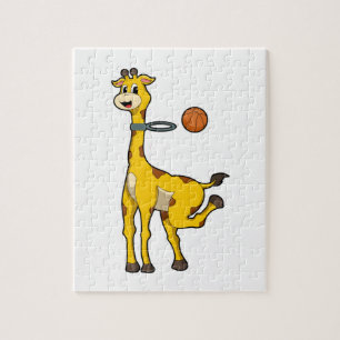 Giraffe bij Basketball met Basketball-hoepel Legpuzzel