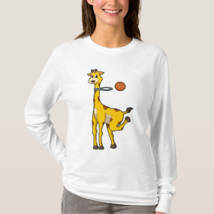 Giraffe bij Basketball met Basketball-hoepel T-shirt