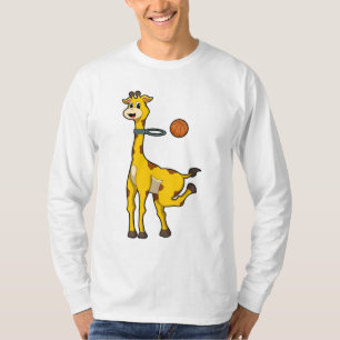 Giraffe bij Basketball met Basketball-hoepel T-shirt