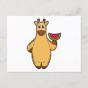 Giraffe bij Eten met Watermeloen Briefkaart