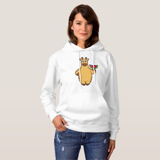 Giraffe bij Eten met Watermeloen Hoodie (Voorkant volledig)