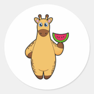 Giraffe bij Eten met Watermeloen Ronde Sticker