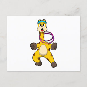 Giraffe bij fitness met zwenkring briefkaart