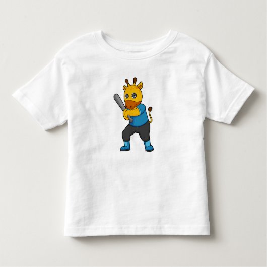 Giraffe bij honkbal met honkbalknuppel kinder shirts (Voorkant)