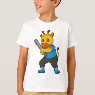 Giraffe bij honkbal met honkbalknuppel t-shirt
