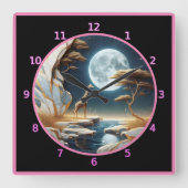 Giraffe bij maanverlichte rivier in Afrika Vierkante Klok (Voorkant)