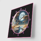 Giraffe bij maanverlichte rivier in Afrika Vierkante Klok (Hoek)