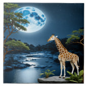 Giraffe bij Moonlit River onder Starlit Sky Tegeltje (Voorkant)