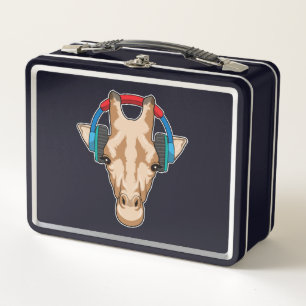 Giraffe bij Muziek met hoofdtelefoon