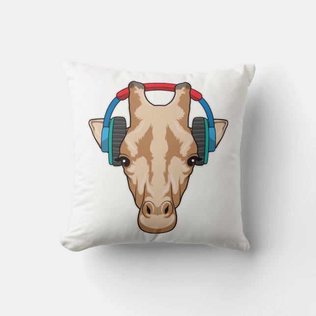 Giraffe bij Muziek met hoofdtelefoon Kussen (Voorkant)
