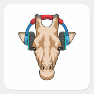 Giraffe bij Muziek met hoofdtelefoon Vierkante Sticker