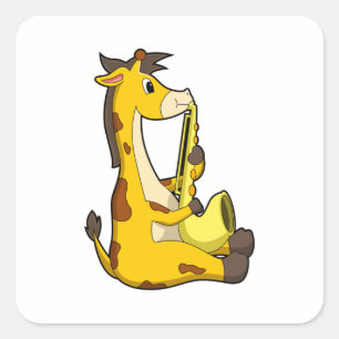 Giraffe bij Muziek met Saxophone.PNG Vierkante Sticker