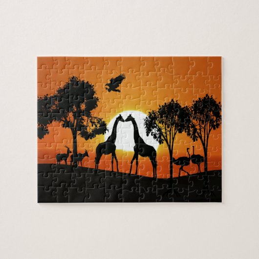 Giraffe bij zonsondergang legpuzzel (Horizontaal)