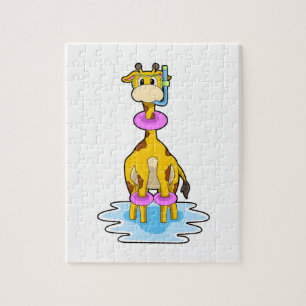 Giraffe bij zwemmen met draaiende ring legpuzzel