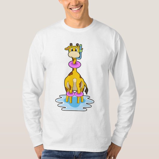 Giraffe bij zwemmen met draaiende ring t-shirt (Voorkant)