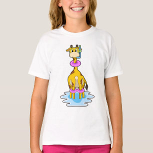 Giraffe bij zwemmen met draaiende ring t-shirt